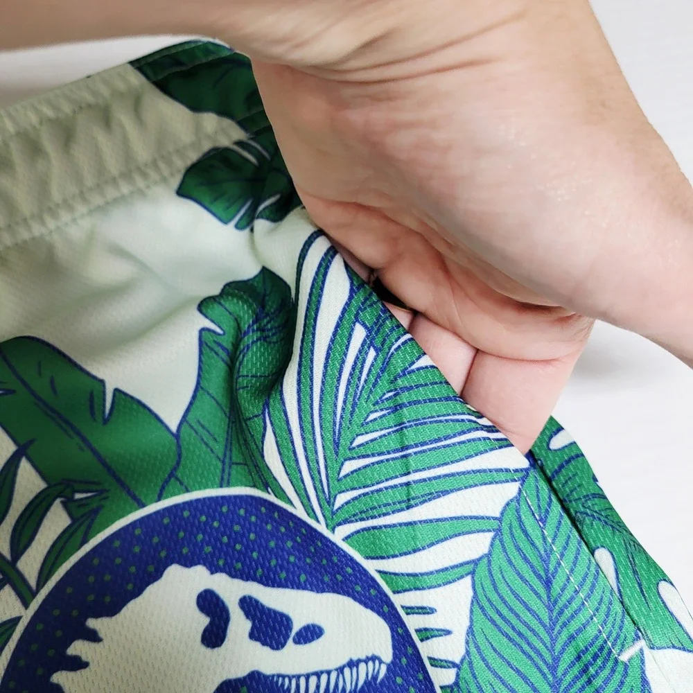 Jurassic Park‎ Mens XL Swim Trunks Tropical Dinosaur Print Blue Green White NEW